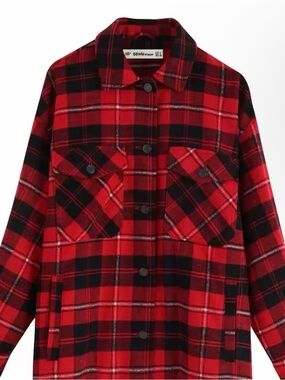 Red and black plaid flannel jacket